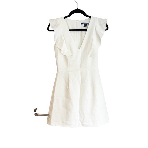 French Connection Cap Sleeve Ruffle V Neck Mini Dress White US Size 2 - Picture 4 of 11
